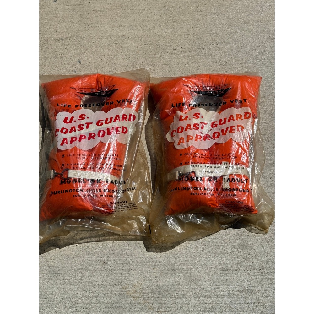Vintage Bur-Tex Life Preserver Vest US Coast Guard Approved Model AK-1 Pair NEW